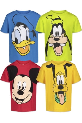 Mickey Mouse Little Boys' 4-Pack Short Sleeve T-Shirts Blue Lime Red Yellow
