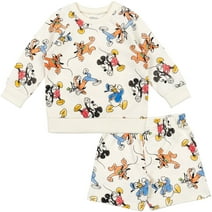 Disney Mickey Mouse Goofy Donald Duck Newborn Baby Boys French Terry Sweatshirt and Shorts Newborn to Toddler