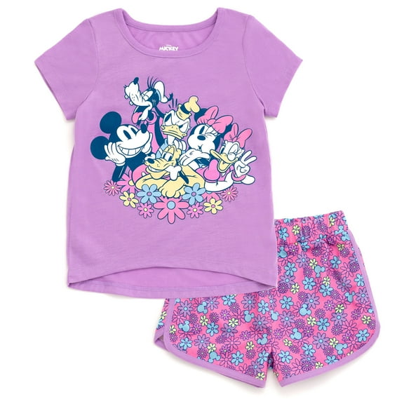 Disney Mickey Mouse Goofy Donald Duck T-Shirt and French Terry Dolphin Shorts Outfit Set Infant to Big Kid
