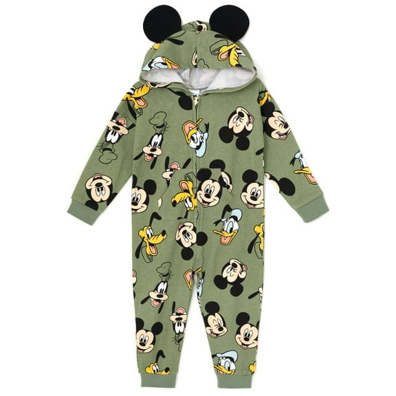 Disney Mickey Mouse Goofy Donald Duck Toddler Boy Girl Fleece Zip Up Coverall Green 2T