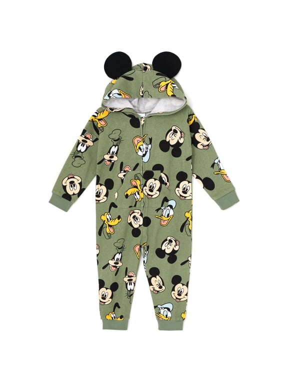 Mickey Mouse Goofy Donald Duck Toddler Boy Girl Fleece Zip Up Coverall Green 2T