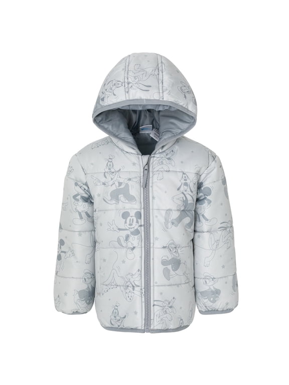 Mickey Mouse Goofy Donald Duck Toddler Boys Zip Up Puffer Jacket Gray 4T
