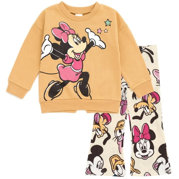 Disney Mickey Mouse Goofy Donald Duck Toddler Girls FleeceSweatshirt and Flare Leggings Outfit Set Khaki / Multicolor 3T