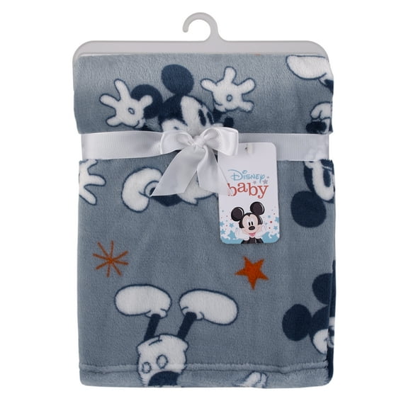Disney Mickey Mouse Gray, Navy, Red and White Baby Blanket
