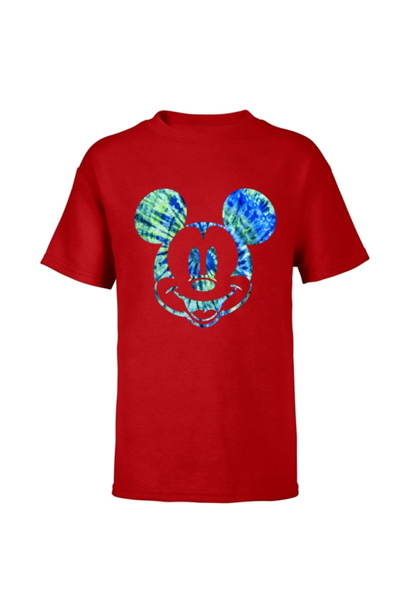 Mickey Mouse Green Tie Dye - Short Sleeve T-Shirt for Kids - Customized-Red