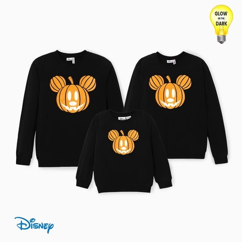 Disney Mickey Mouse Halloween Family Matching Kids Glowing Pumpkin Face Graphic Long Sleeves Tops