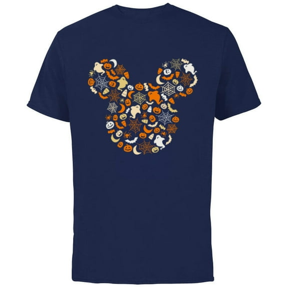 Disney Mickey Mouse Halloween Ghosts Pumpkins Spiders - Short Sleeve Cotton T-Shirt for Adults - Customized-Navy