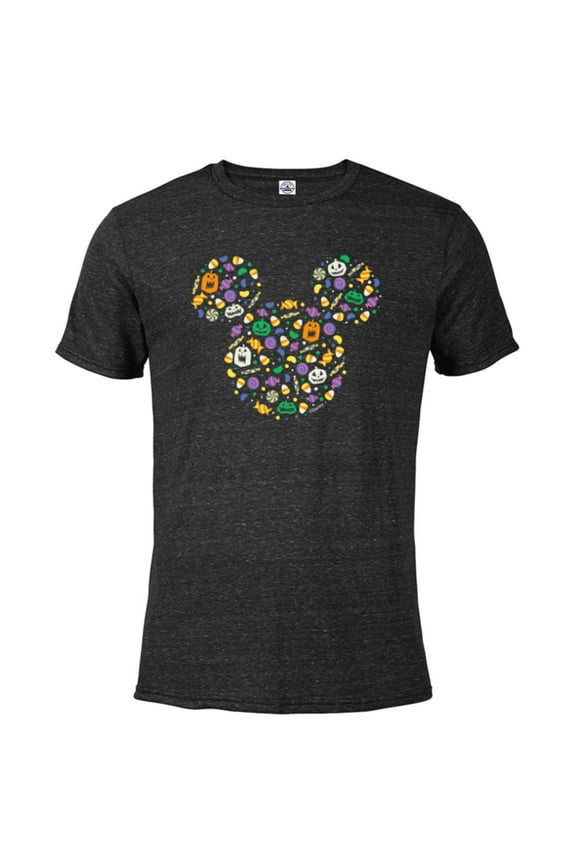 Mickey Mouse Halloween Head Icon Pumpkins and Candy - Short Sleeve Blended T-Shirt for Adults - Customized-Black Snow Heather