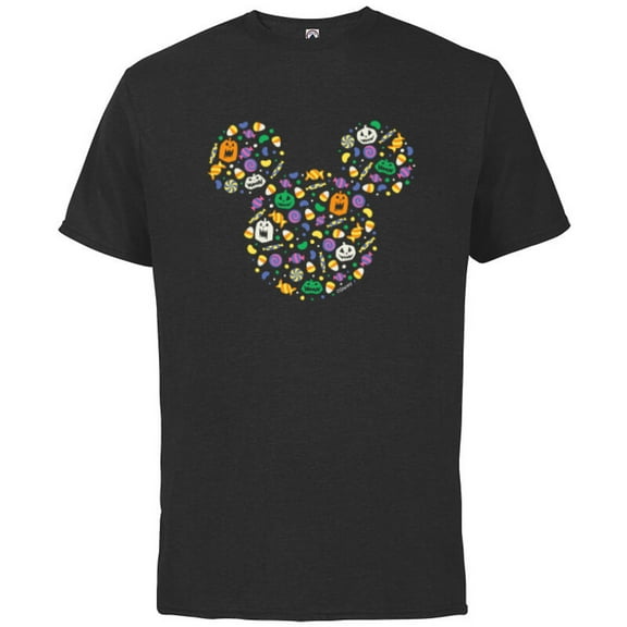 Disney Mickey Mouse Halloween Head Icon Pumpkins and Candy - Short Sleeve Cotton T-Shirt for Adults - Customized-Black