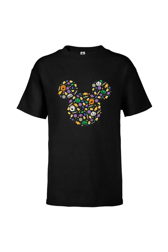Mickey Mouse Halloween Head Icon Pumpkins and Candy - Short Sleeve T-Shirt for Kids - Customized-Black