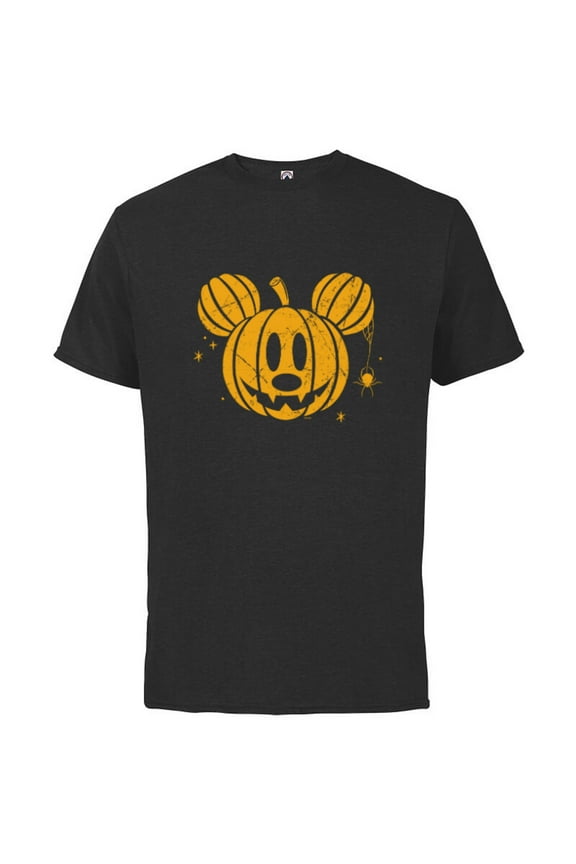 Mickey Mouse Halloween Jack-o’-Lantern Distressed - Short Sleeve Cotton T-Shirt for Adults - Customized-Black