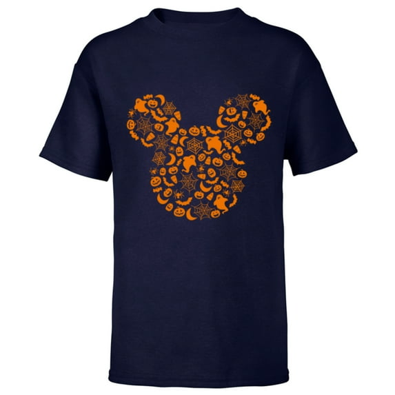 Disney Mickey Mouse Halloween Silhouette - Short Sleeve T-Shirt for Kids - Customized-Navy