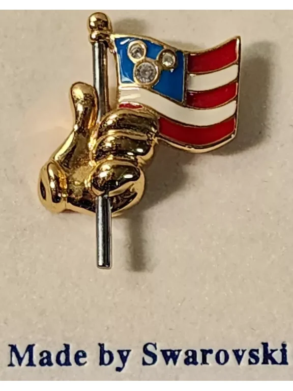 Mickey Mouse Hand Holding American Flag Hidden Mickey Stars Swarovski Pin