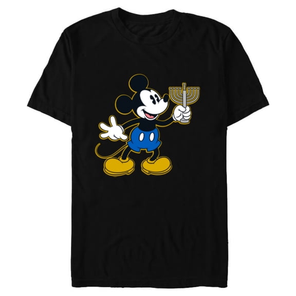 Disney Mickey Mouse Hanukkah Menorah Happy Holidays - Short Sleeve Blended T-Shirt for Adults - Customized-Black