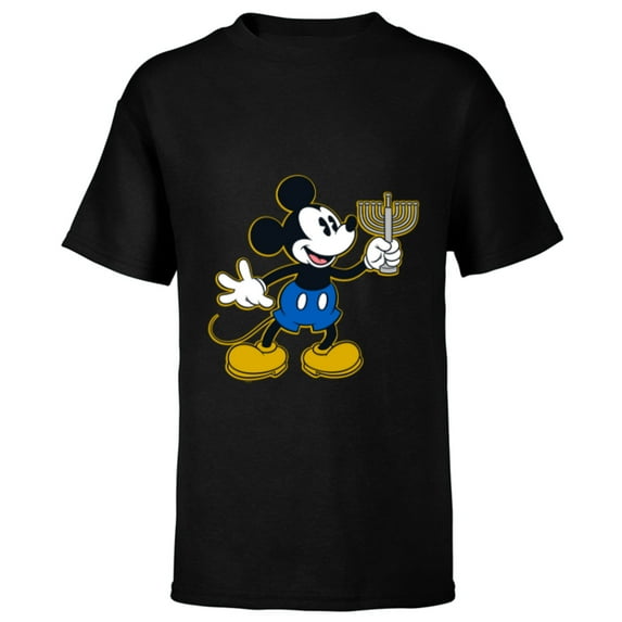 Disney Mickey Mouse Hanukkah Menorah Happy Holidays - Short Sleeve T-Shirt for Kids - Customized-Black