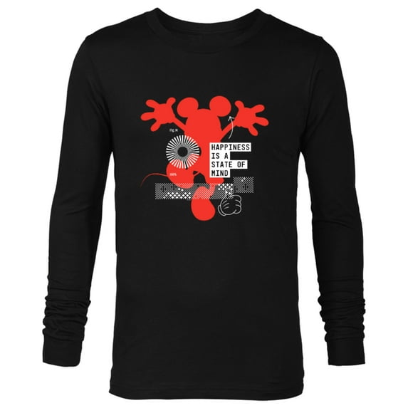 Disney Mickey Mouse Happiness is a State of Mind - Long Sleeve T-Shirt for Men - Customized-Black
