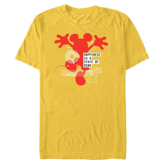 Disney Mickey Mouse Happiness is a State of Mind - Short Sleeve Blended T-Shirt for Adults - Customized-Yellow