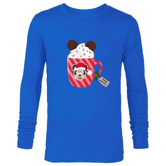 Disney Mickey Mouse Happy Christmas Hot Chocolate Cocoa Mug - Long Sleeve T-Shirt for Men - Customized-Navy