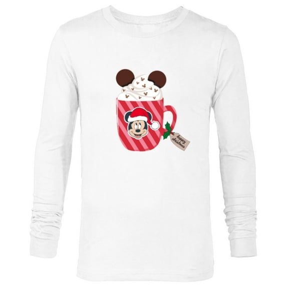 Disney Mickey Mouse Happy Christmas Hot Chocolate Cocoa Mug - Long Sleeve T-Shirt for Men - Customized-White