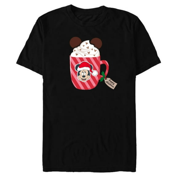 Disney Mickey Mouse Happy Christmas Hot Chocolate Cocoa Mug - Short Sleeve Blended T-Shirt for Adults - Customized-Black