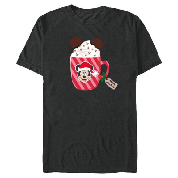 Disney Mickey Mouse Happy Christmas Hot Chocolate Cocoa Mug - Short Sleeve Blended T-Shirt for Adults - Customized-Dark Heather