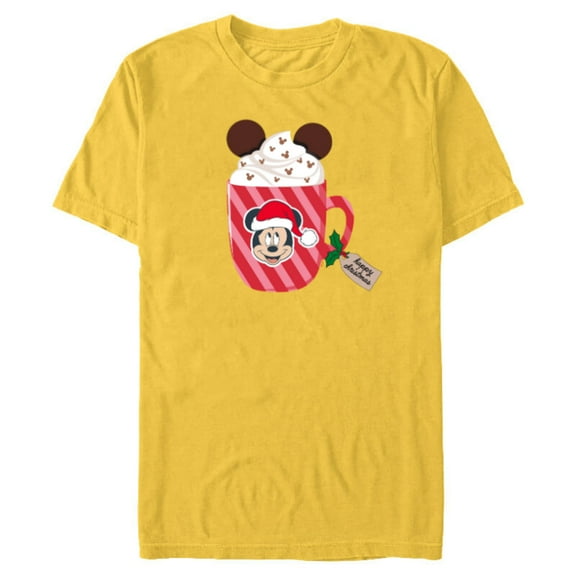 Disney Mickey Mouse Happy Christmas Hot Chocolate Cocoa Mug - Short Sleeve Blended T-Shirt for Adults - Customized-Yellow