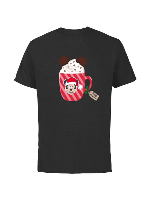 Mickey Mouse Happy Christmas Hot Chocolate Cocoa Mug - Short Sleeve Cotton T-Shirt for Adults - Customized-Black