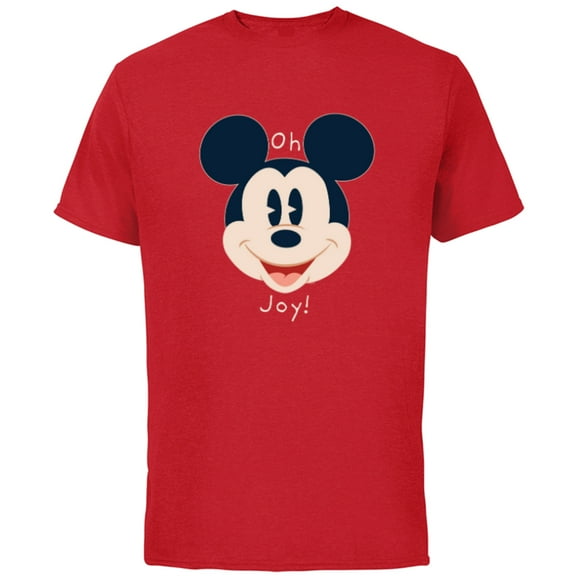 Disney Mickey Mouse Happy Face Christmas Holiday Oh Joy! - Short Sleeve Cotton T-Shirt for Adults - Customized-Red