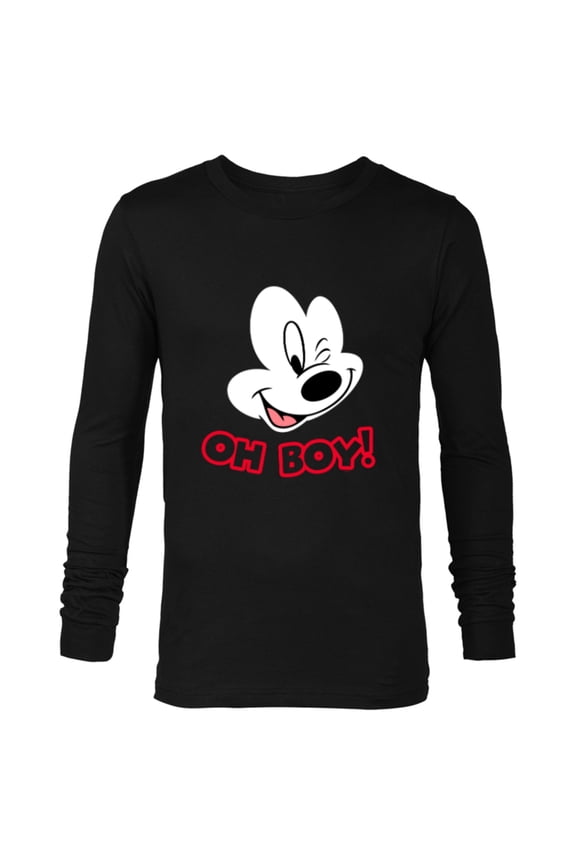 Mickey Mouse Happy Face Winking Oh Boy - Long Sleeve T-Shirt for Men - Customized-Black