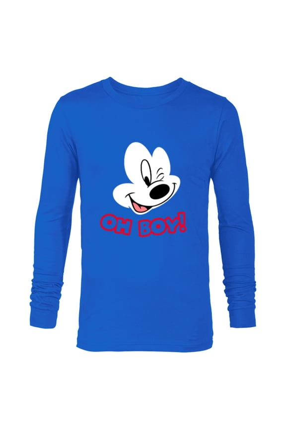 Mickey Mouse Happy Face Winking Oh Boy - Long Sleeve T-Shirt for Men - Customized-Navy