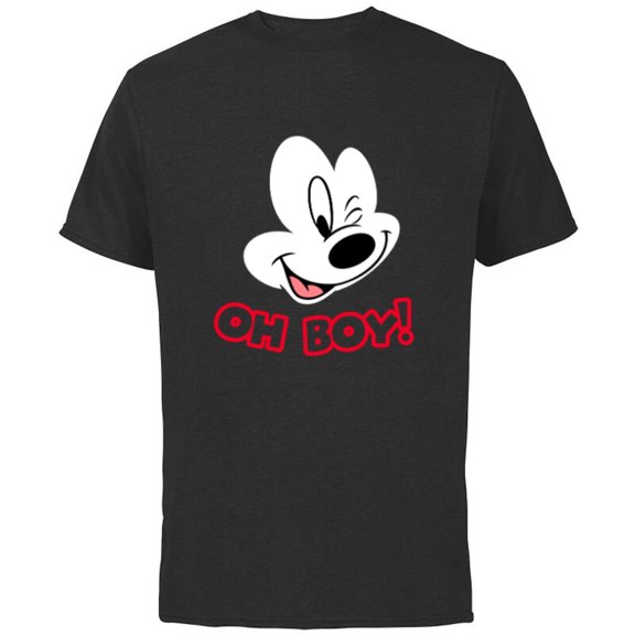 Disney Mickey Mouse Happy Face Winking Oh Boy - Short Sleeve Cotton T-Shirt for Adults - Customized-Black