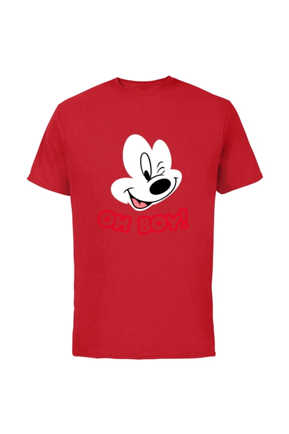 Mickey Mouse Happy Face Winking Oh Boy - Short Sleeve Cotton T-Shirt for Adults - Customized-Red