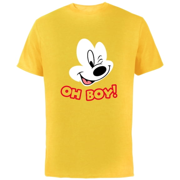 Disney Mickey Mouse Happy Face Winking Oh Boy - Short Sleeve Cotton T-Shirt for Adults - Customized-Yellow
