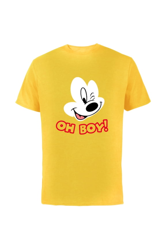 Mickey Mouse Happy Face Winking Oh Boy - Short Sleeve Cotton T-Shirt for Adults - Customized-Yellow
