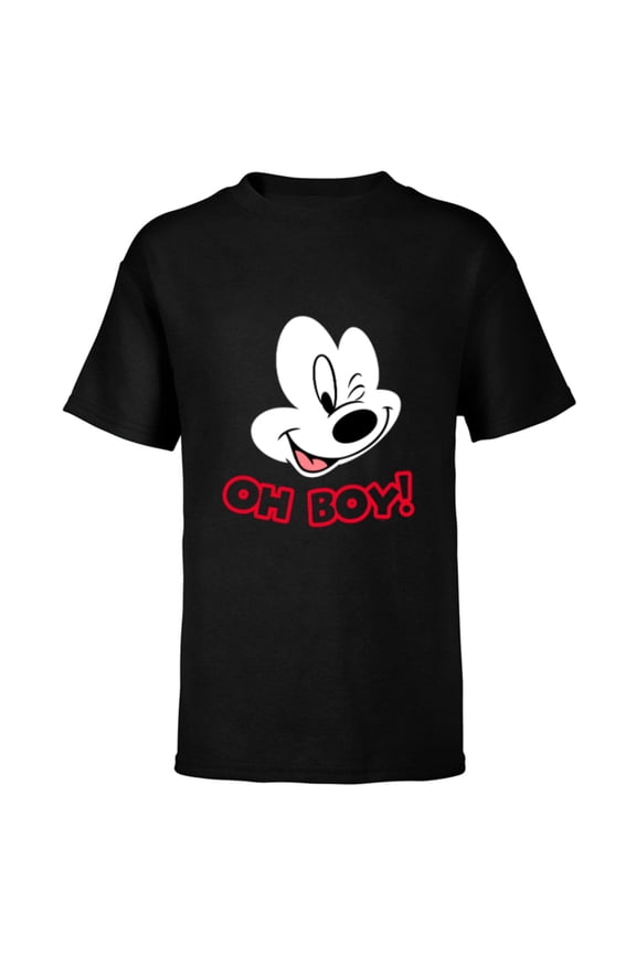 Mickey Mouse Happy Face Winking Oh Boy - Short Sleeve T-Shirt for Kids - Customized-Black