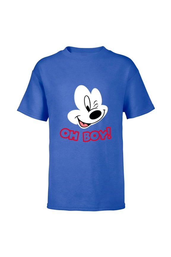 Mickey Mouse Happy Face Winking Oh Boy - Short Sleeve T-Shirt for Kids - Customized-Royal