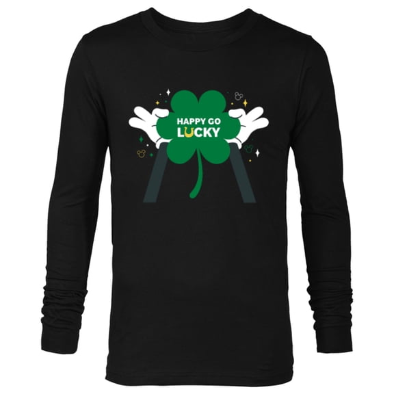 Disney Mickey Mouse Happy Go Lucky Shamrock St Patrick’s Day - Long Sleeve T-Shirt for Men - Customized-Black