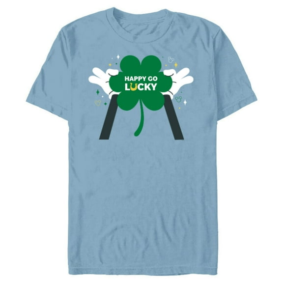Disney Mickey Mouse Happy Go Lucky Shamrock St Patrick’s Day - Short Sleeve Blended T-Shirt for Adults - Customized-Ocean Blue