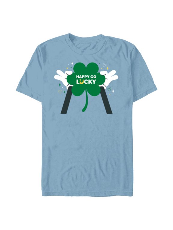 Mickey Mouse Happy Go Lucky Shamrock St Patrick’s Day - Short Sleeve Blended T-Shirt for Adults - Customized-Ocean Blue
