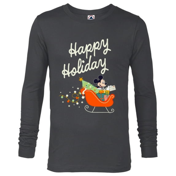 Disney Mickey Mouse Happy Holiday Christmas Sleigh Delivery - Long Sleeve T-Shirt for Men - Customized-Charcoal Heather