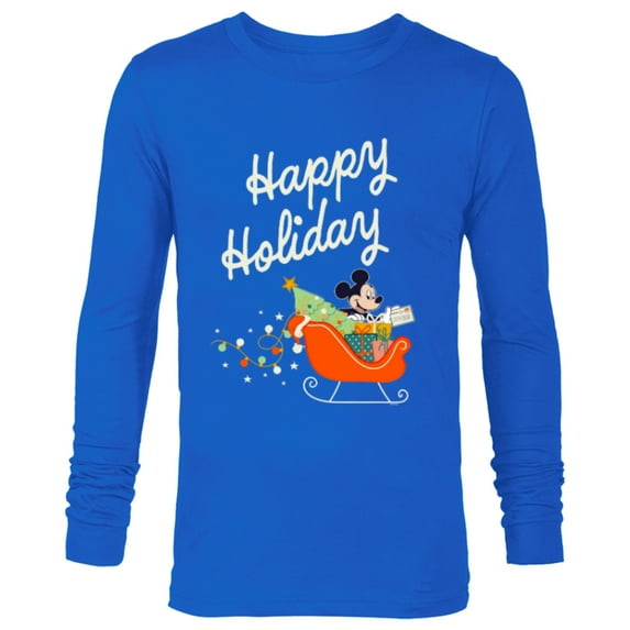 Disney Mickey Mouse Happy Holiday Christmas Sleigh Delivery - Long Sleeve T-Shirt for Men - Customized-Navy