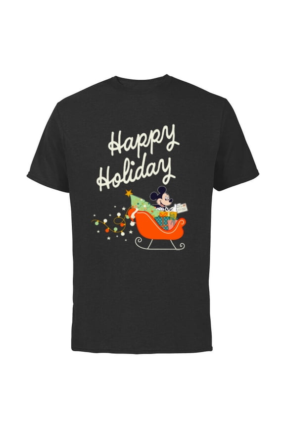 Mickey Mouse Happy Holiday Christmas Sleigh Delivery - Short Sleeve Cotton T-Shirt for Adults - Customized-Black