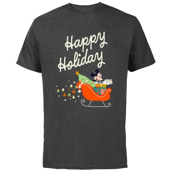 Disney Mickey Mouse Happy Holiday Christmas Sleigh Delivery - Short Sleeve Cotton T-Shirt for Adults - Customized-Charcoal