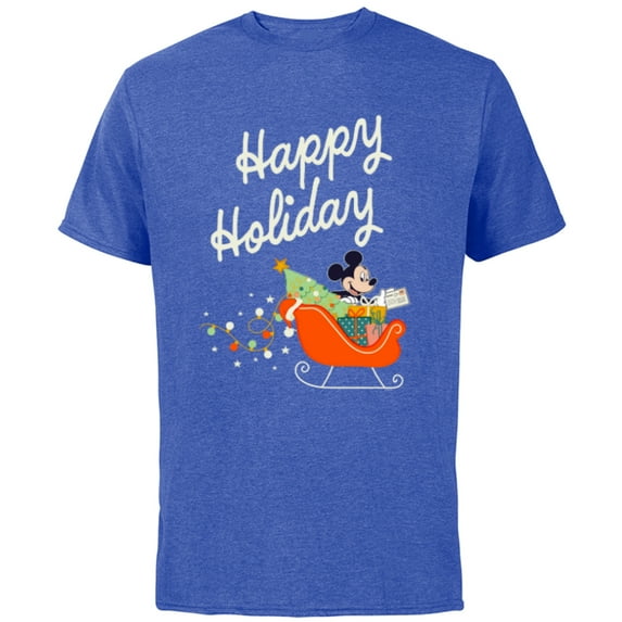 Disney Mickey Mouse Happy Holiday Christmas Sleigh Delivery - Short Sleeve Cotton T-Shirt for Adults - Customized-Royal Heather