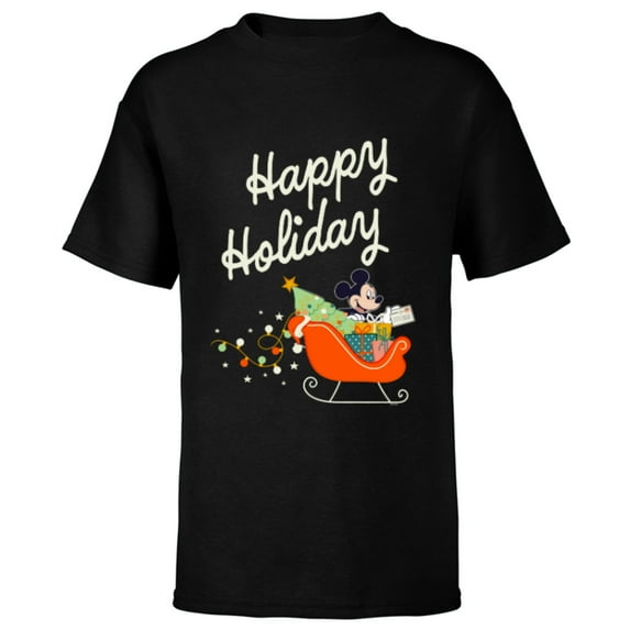 Disney Mickey Mouse Happy Holiday Christmas Sleigh Delivery - Short Sleeve T-Shirt for Kids - Customized-Black