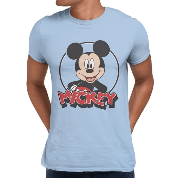 Disney Mickey Mouse Happy Mickey Face In Circle Men's T Shirt (Light Blue, S-XXXL)