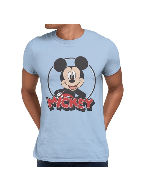 Mickey Mouse Happy Mickey Face In Circle Men's T Shirt (Light Blue, S-XXXL)