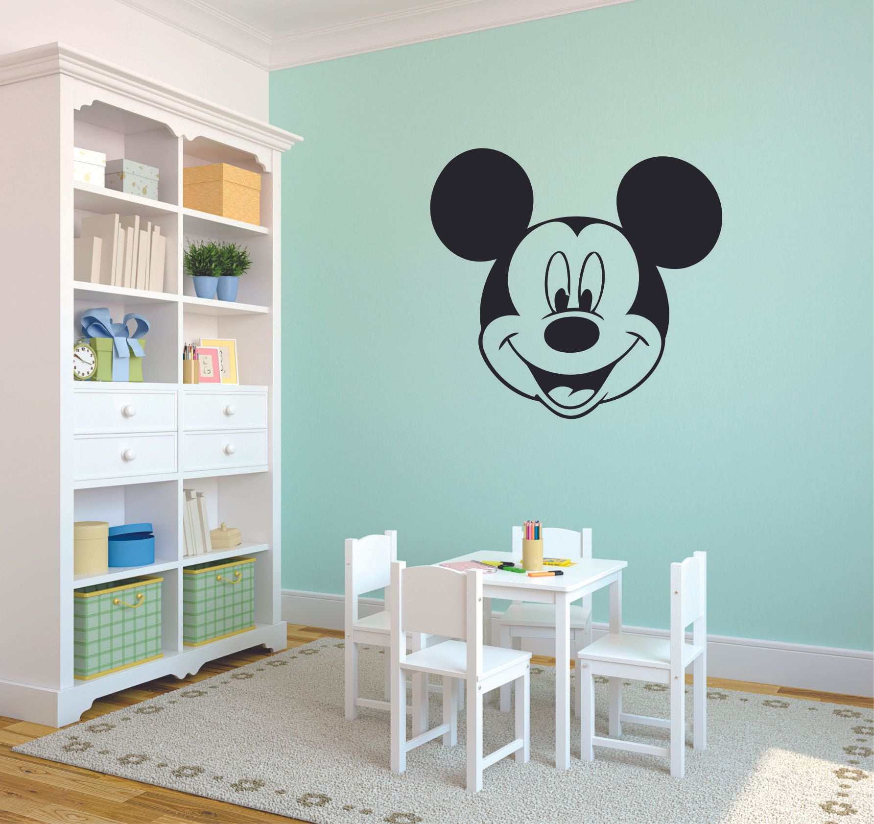 Disney Mickey Mouse Happy Smile Face Cartoon Wall Sticker Art Decal for Girls Boys Children Room Bedroom Nursery Kindergarten House Fun Home Decor Stickers Wall Art Vinyl Decoration Size (20x20 inch)
