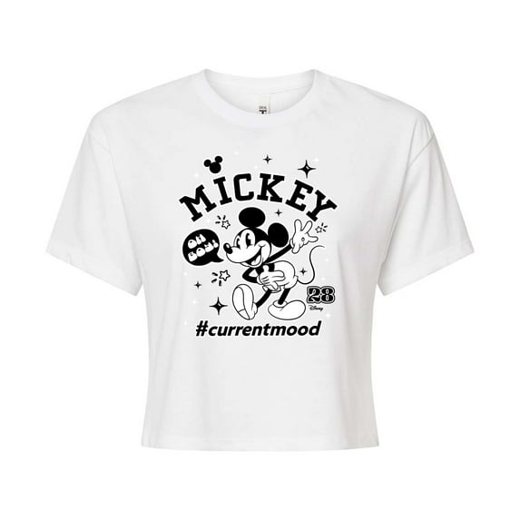 Disney - Mickey Mouse - Hashtag Current Mood - Juniors Cropped Cotton Blend T-Shirt