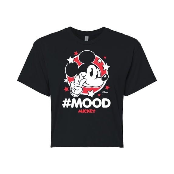 Disney - Mickey Mouse - Hashtag Mood - Juniors Cropped Cotton Blend T-Shirt